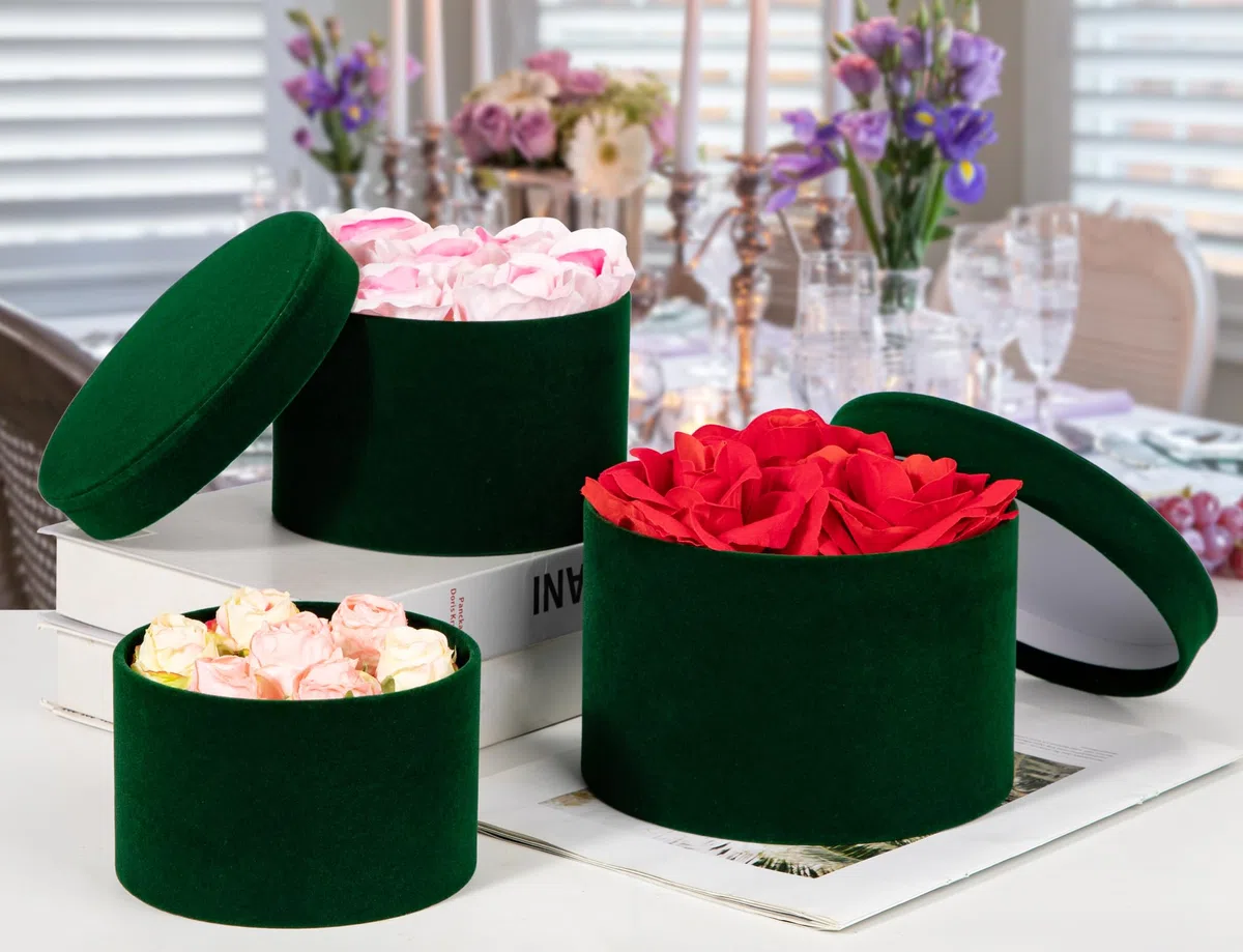 Oairse Set di 4 Confezioni Regalo in Velluto con Coperchio - Scatole di Cartone per Compleanno e Festa della Mamma