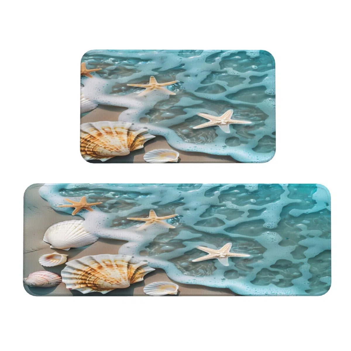 Set di 2 tappeti da cucina con stampa di stelle marine, conchiglie, spiaggia, antiscivolo, assorbenti, per camera da letto, bagno, ufficio