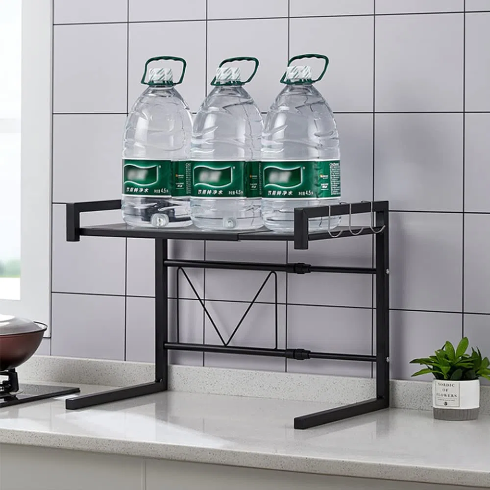HUOLE Allungabile Per Forno, Ripiano Multifunzionale Con Ganci Da Cucina, Ripiano Per Cucina In Acciaio Al Carbonio, Scaffale Per Forno a Microonde per forno a microonde (42 cm (40-65 cm) nero)