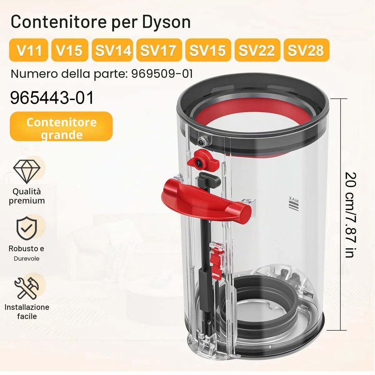V11 Contenitore Serbatoio Per Dyson V11 V15 SV14 SV17 SV15 SV22 Ricambi Cestello Polvere Rifiuti Accessori Contenitori Cestino Pattumiera Guarnizione Cilindro Ricambio No.970050-01 e 965443-01