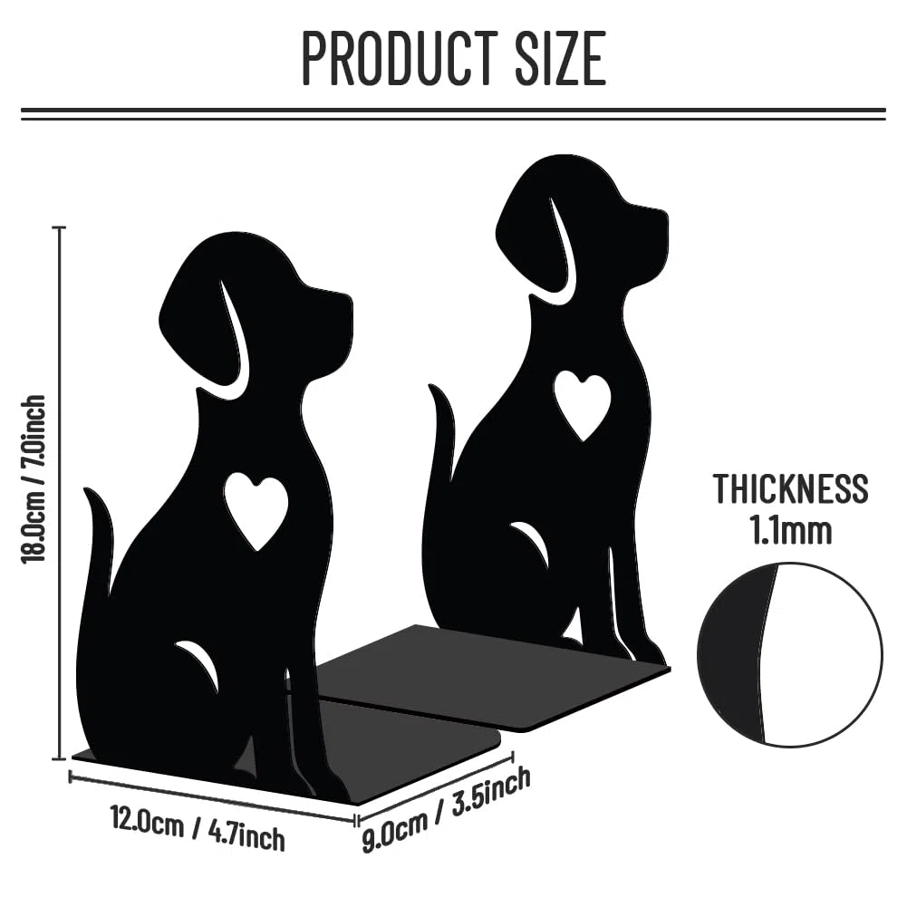 WADORN Fermalibri per Mensole A Forma di Cane, Decorativi, 1 paio, Fermalibri In Metallo Antiscivolo Resistente A Forma di Cucciolo, Fermalibri A Forma di L, per Biblioteca, Casa, Ufficio, Scrivania