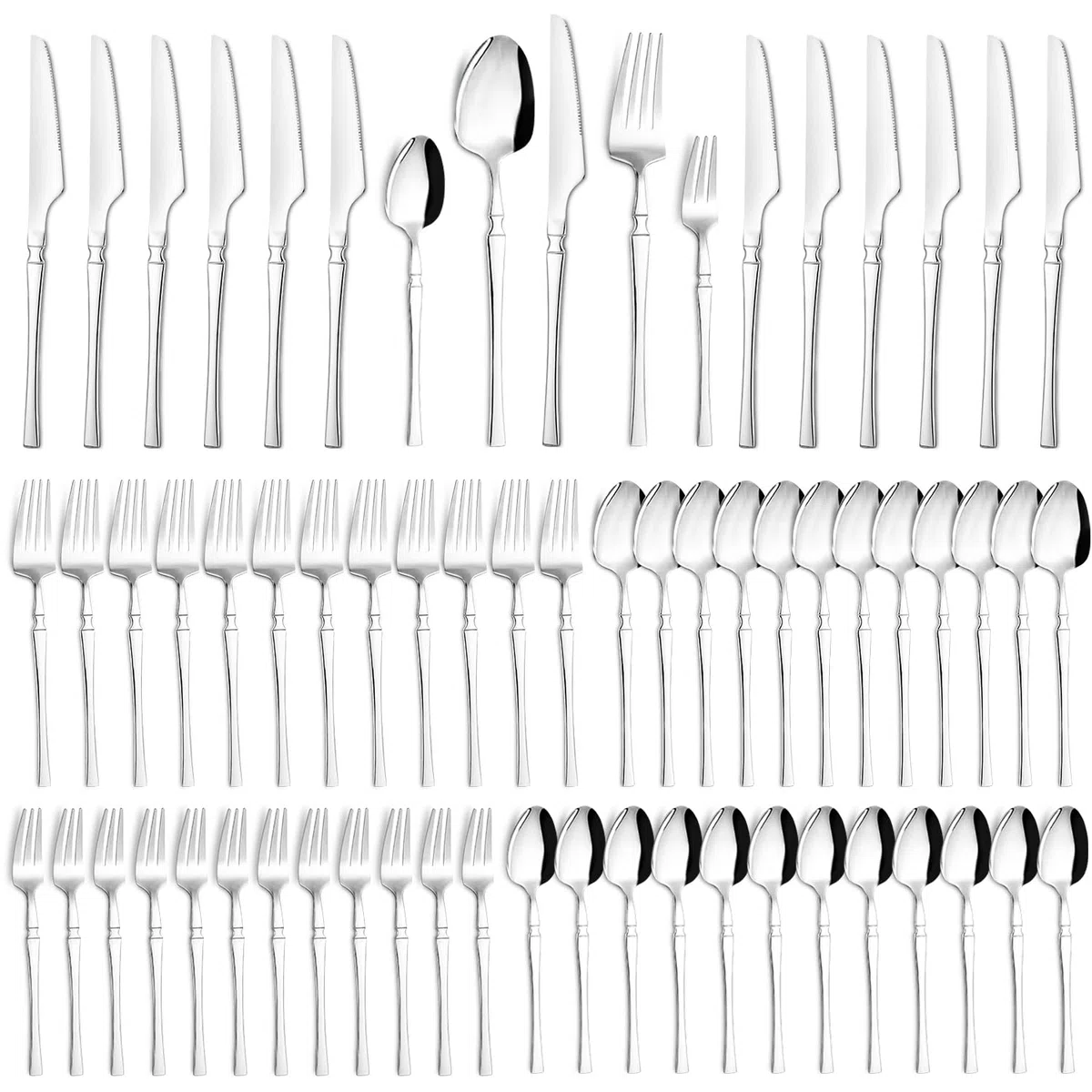Set Posate Acciaio Inox Set di Posate 60 Pezzi per 12 Persone Set di Posate con Coltello Forchetta Cucchiaio in Argento per Casa Ristoranti Feste e Matrimoni Lavabile in Lavastovigli