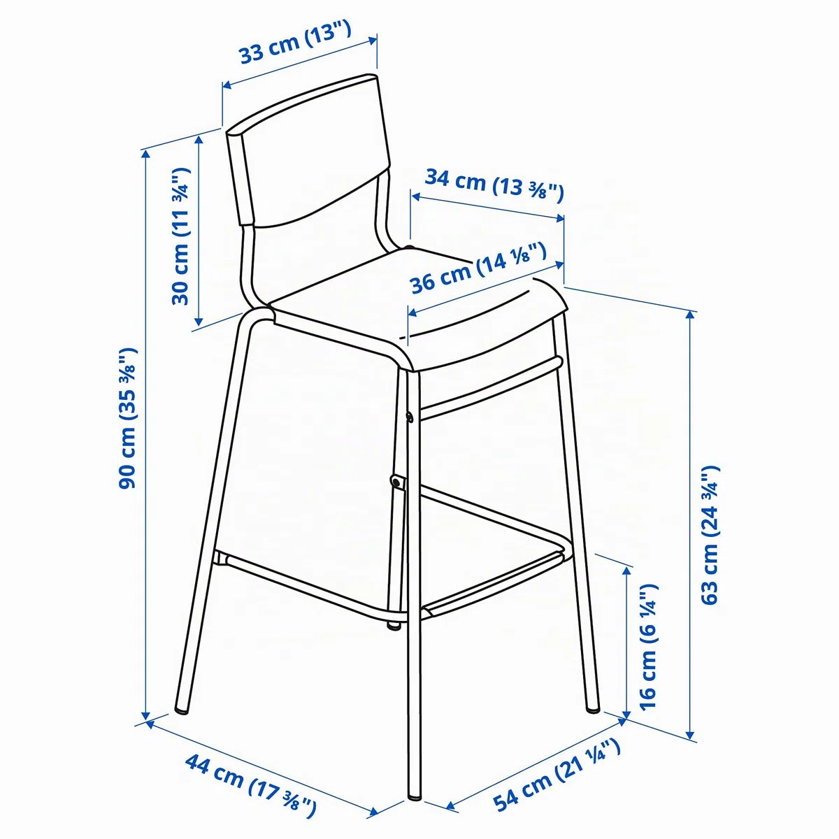 IKEA STIG Sgabello da bar con schienale, 63 cm, nero/nero