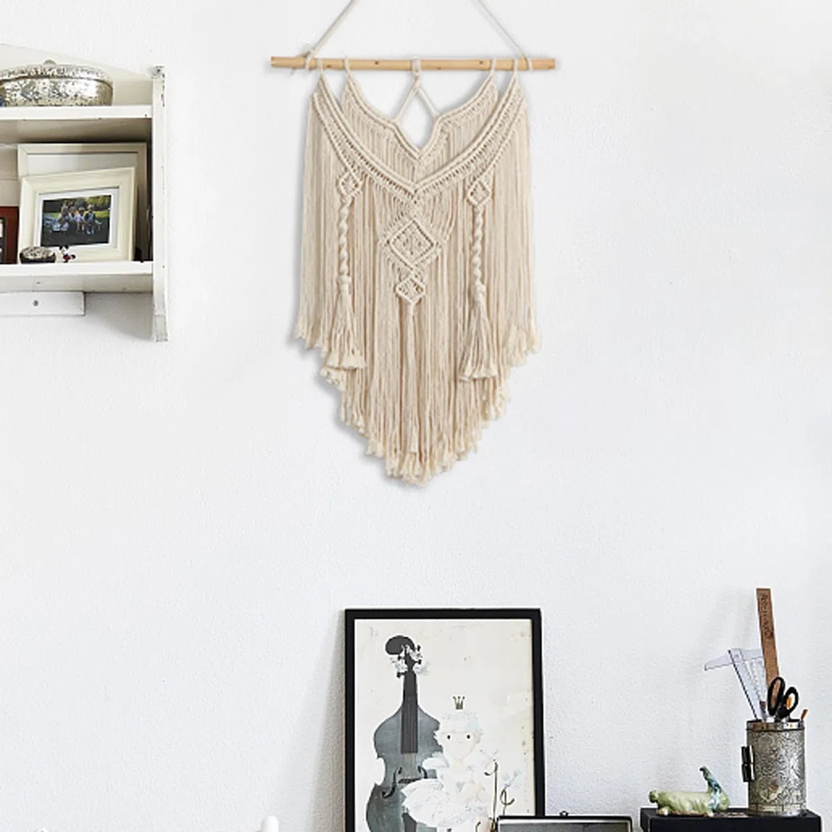 Mkouo Macramé Attaccatura a muro Driftwood Decor Boho Chic Bohemian Decorazione domestica tessuta, 17" W x 26" L