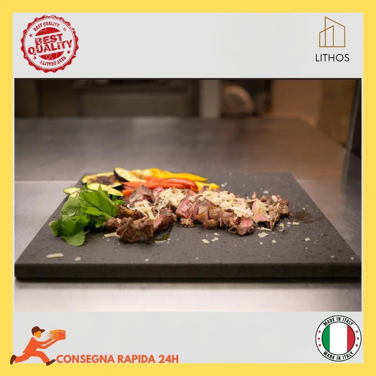 Piastra in Pietra Lavica Refrattaria dell'Etna per Forno e Barbecue, 39 x 35 cm, spessore 2cm, superficie levigata liscia