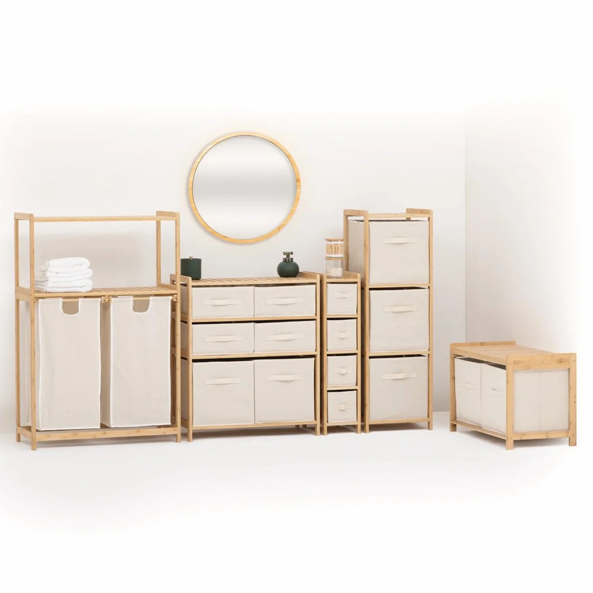 5five - scaffale sottile con 4 cestini tidy box in bambù