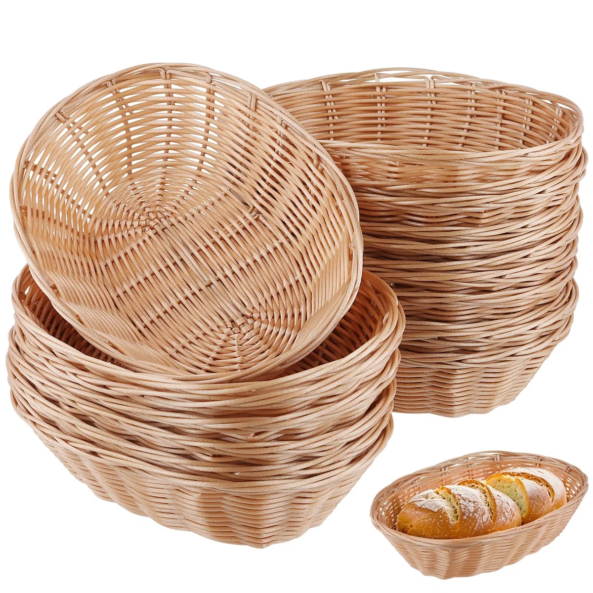 SINJEUN 15 cestini per pane in plastica ovale, 23 x 15 x 6,5 cm, in plastica, per cucina, pane, frutta