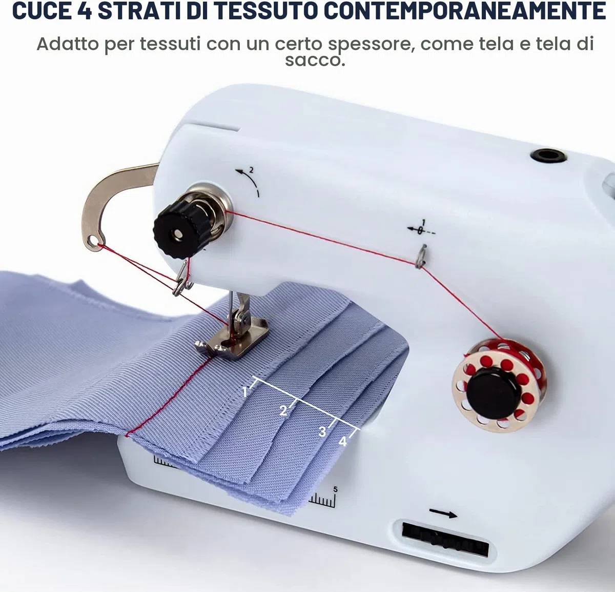 Macchina da cucire elettrica portatile con doppio filo con ago e filo, kit da cucito per principianti e bambini, adatta per abbigliamento e tende