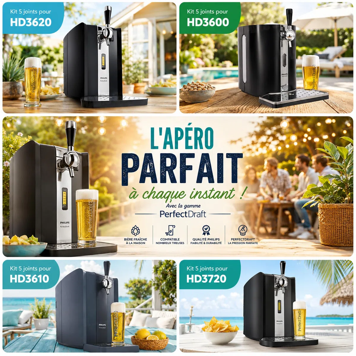 Kit di 5 guarnizioni di tenuta per PerfeCTDRAFT HD3720 HD3620 HD3610 HD3600 compatibile con beccuccio e rubinetto per birra, kit di pulizia 5 mini spazzola + grasso alimentare