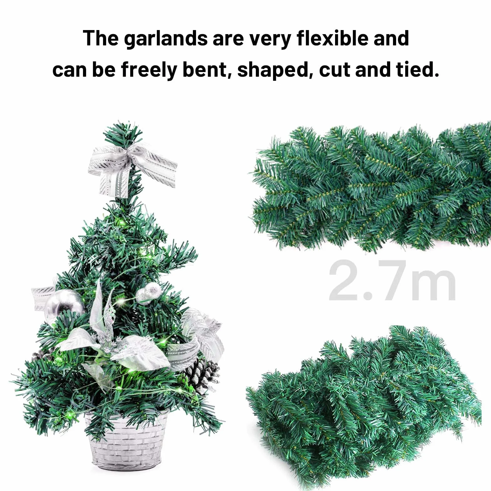 DATEFUN Ghirlanda di Natale Artificiale, 2.7m Ghirlanda di Abete Verde del PVC, Decorazioni Natalizie Allaperto dellinterno per Camino, Scala, Finestre, Festa di Natale (270 Rami)
