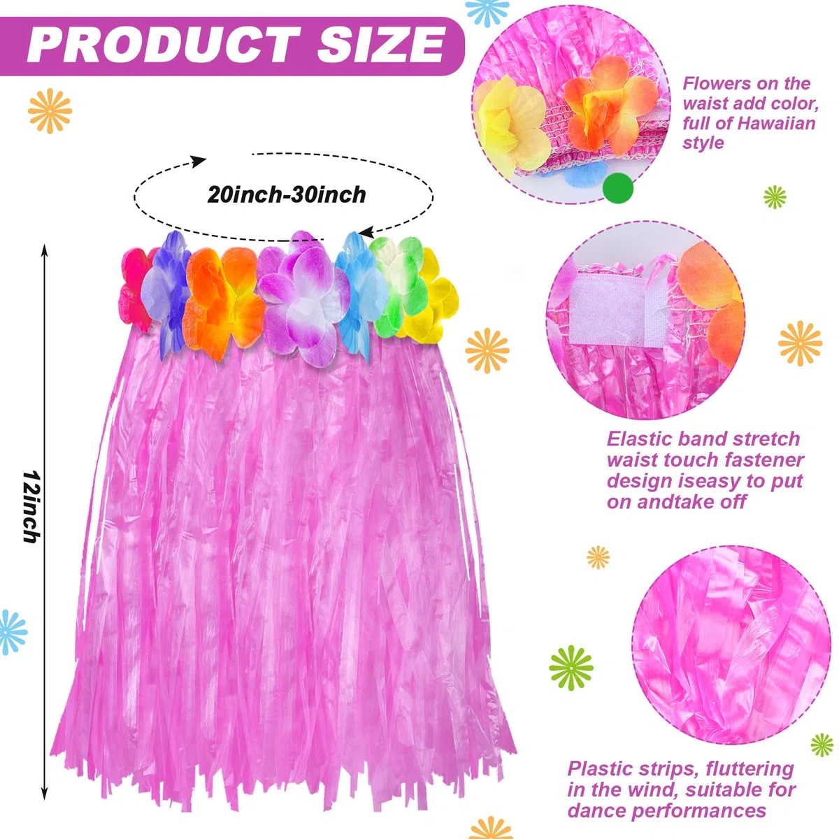 Sumind 20 Pezzi Gonne Hula Luau Hawaiian Gonne di Erba per Bambini Hula per Bambini Festa Luau, Festa di Compleanno a Tema, 30, 48 cm