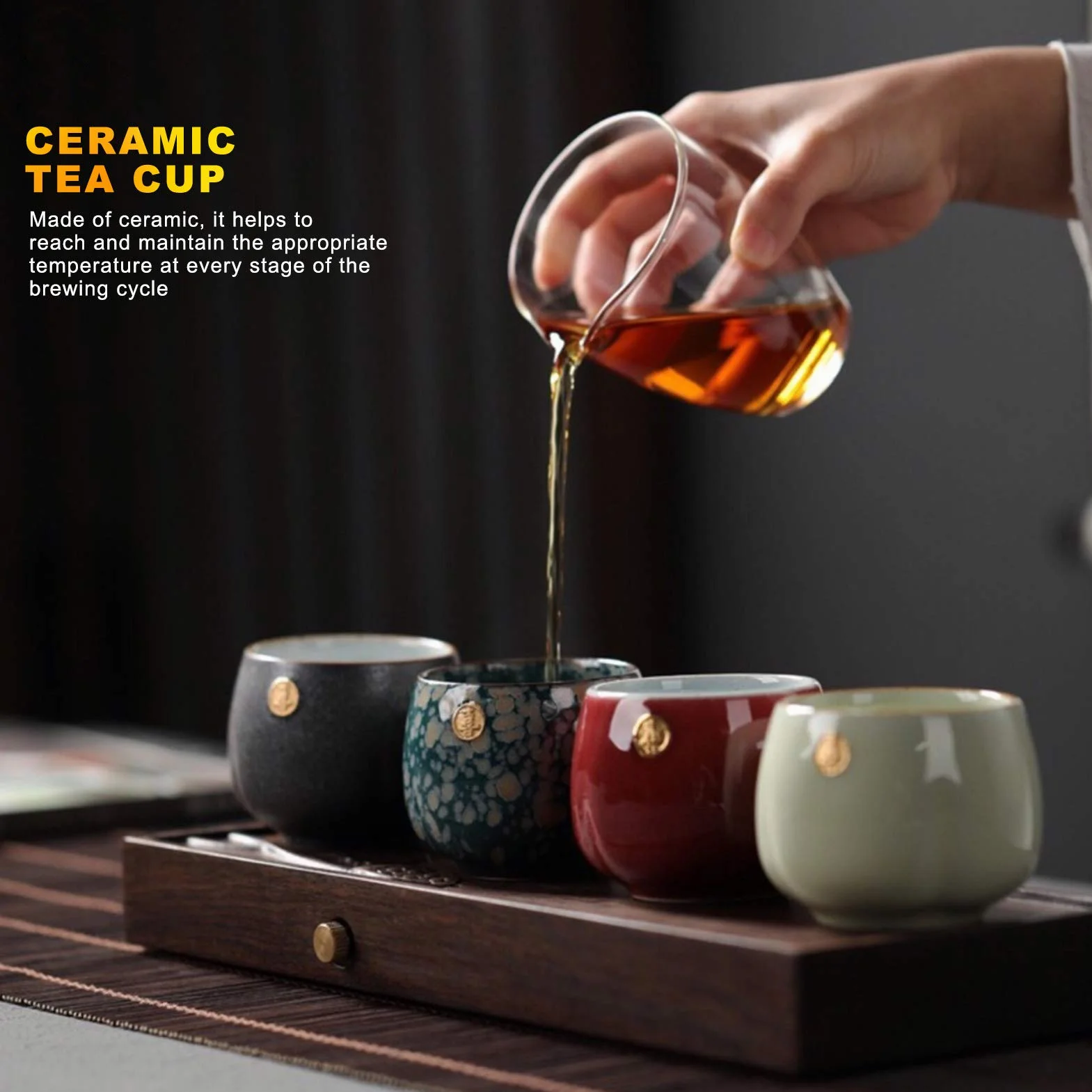 Tazze da tè giapponesi Design in ceramica, set di 4 teiere in ceramica stile giapponese Zen Set da tè unico Set regalo tradizionale artigianale, per casa e ufficio(colorato)