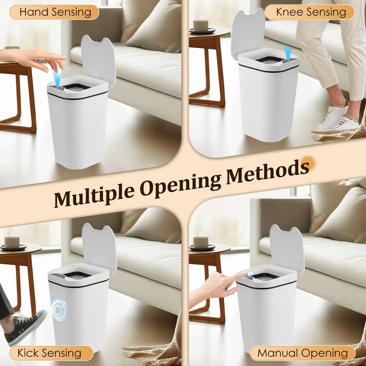 Pattumiera Automatica, 12 Litri Elettrica Pattumiera con Sensore di Movimento Intelligente, Impermeabile Pattumiera Bagno Cestino Intelligente per Bagno/Cucina/Ufficio, Set da 2, Bianco