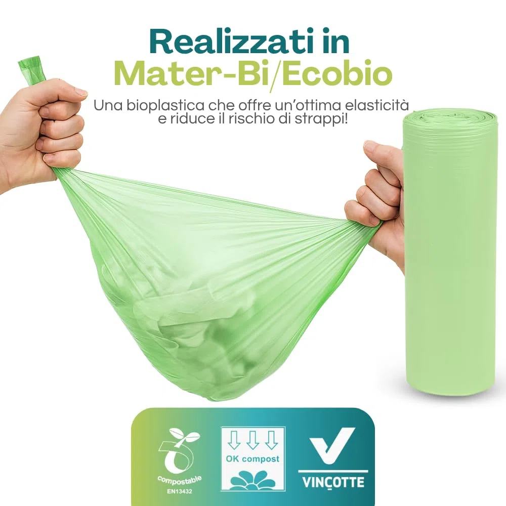 100 Sacchi Raccolta Umido e Organico misura cm 70x110 (110 Litri) sacchetti spazzatura biodegradabili e compostabili