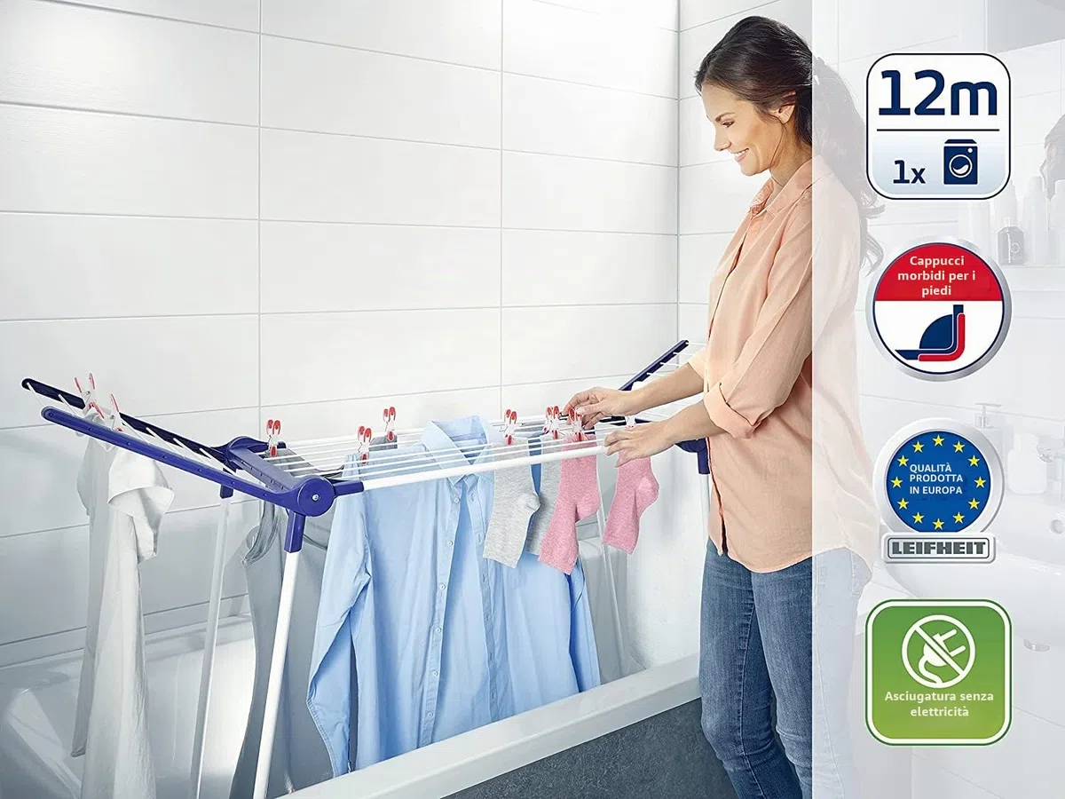 Leifheit Pegasus 120 Solid Compact Stendibiancheria, Stendino Multiuso per Interno ed Esterno, Asciugabiancheria Compatto ed Efficace
