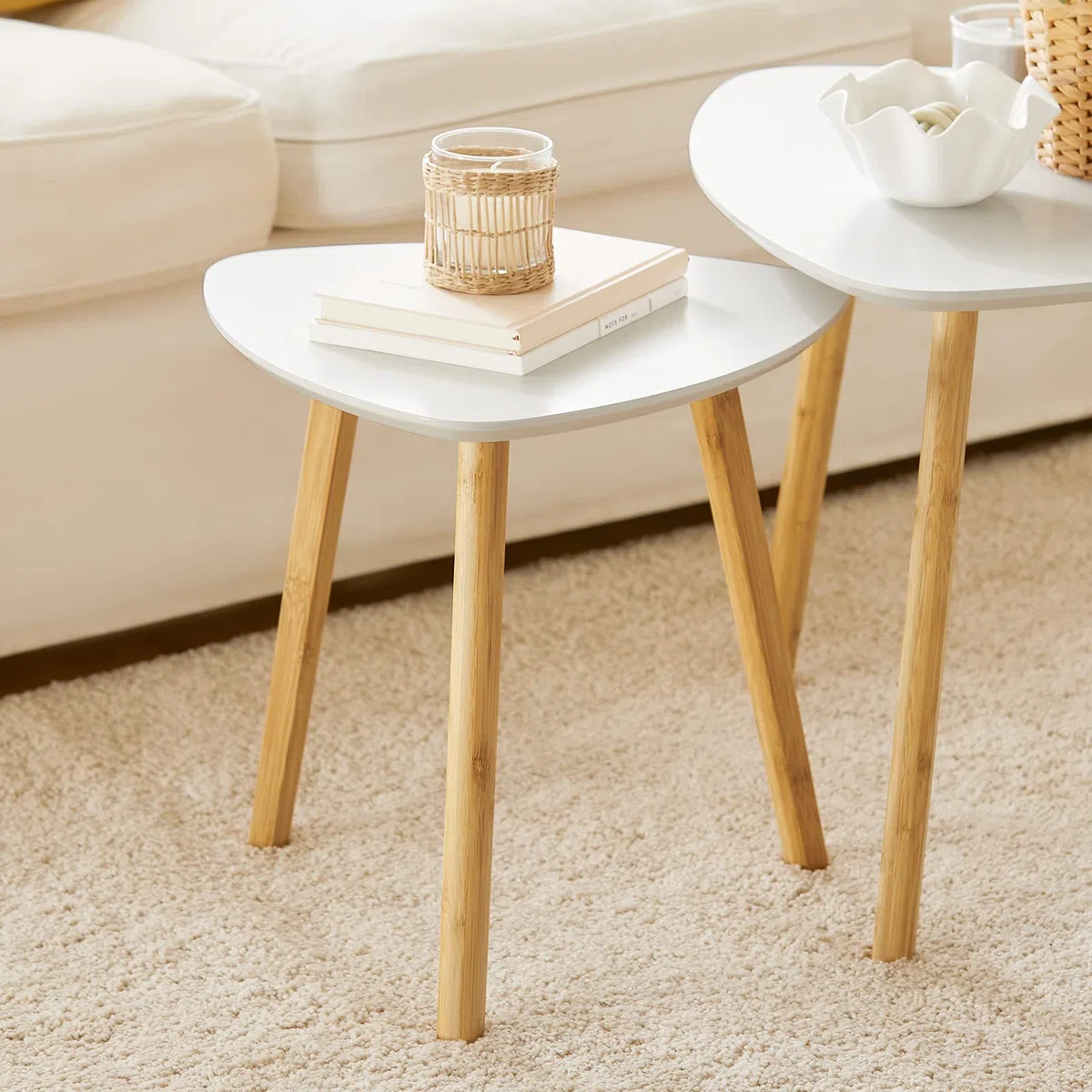 SoBuy Set di 2 Tavolino Salotto Sovrapponibili - Moderno Tavolino per Divano, Grande 55 cm e Piccolo 40 cm, Bianco - FBT74-W