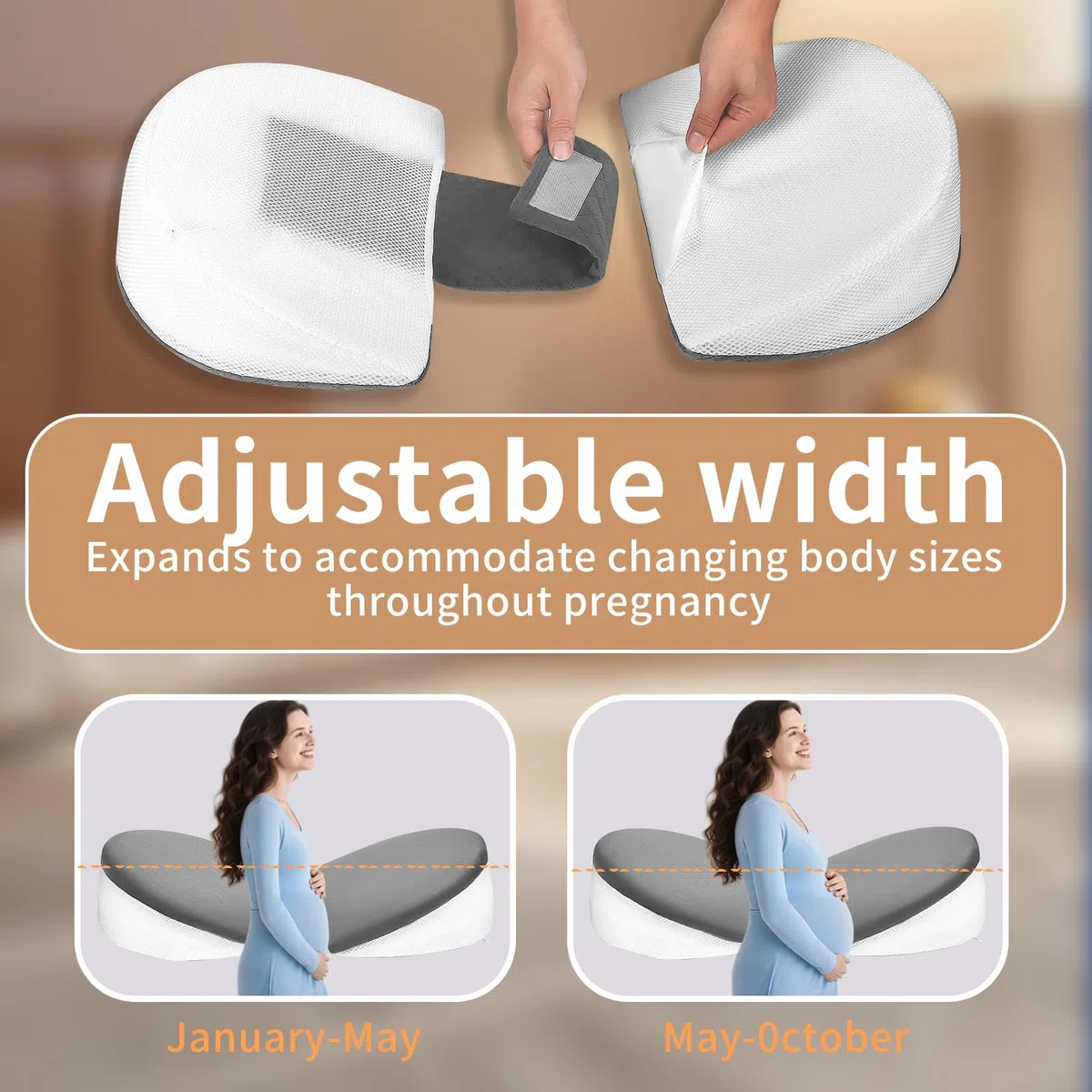 Cuscino regolabile, per gravidanza, portatile, per schiena, pancia, fianchi, cuscino in memory foam, per donne e chi dorme sul fianco con rivestimento traspirante