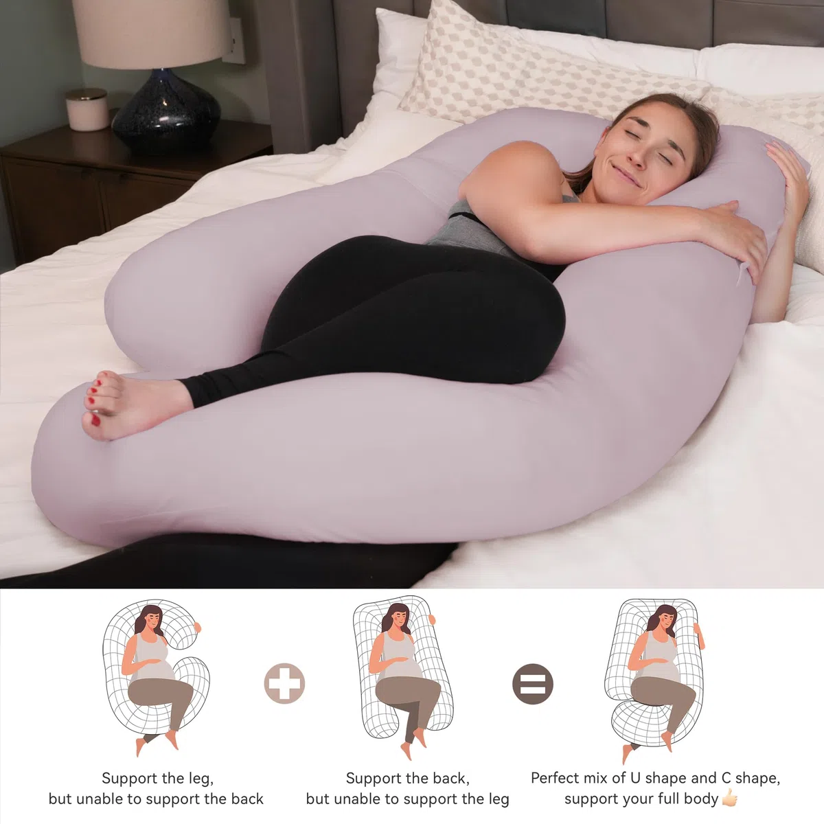 Cuscino Gravidanza,Cuscino Gravidanza per Dormire a Forma di U Supporto Maternità,Supporto per Schiena,Fianchi,Gambe, Pancia per Donne Incinte (Raffreddamento Seta Viola)