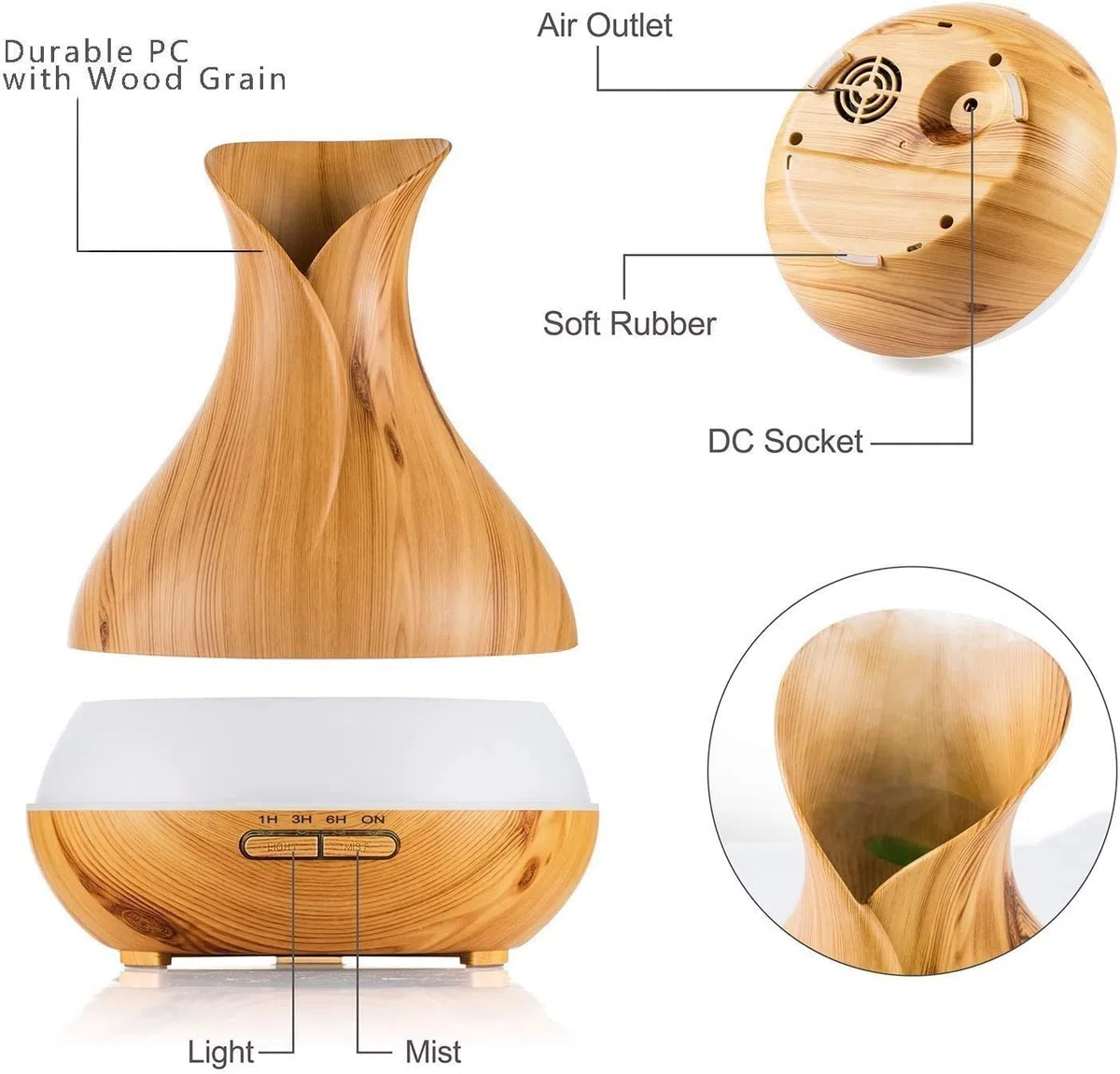 550ml Diffusore di Oli Essenziali, Umidificatore con Timer, Spegnimento Automatico,7 Colori Luce LED, Senza BPA