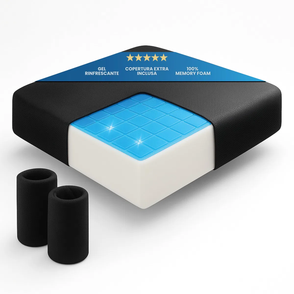 Cuscino in memory foam e gel rinfrescante PREMIUM 2 fodere incluse | Cuscini per Sedie Ergonomico | Cuscino sedia ufficio : Comfort durante i lunghi periodi di utilizzo