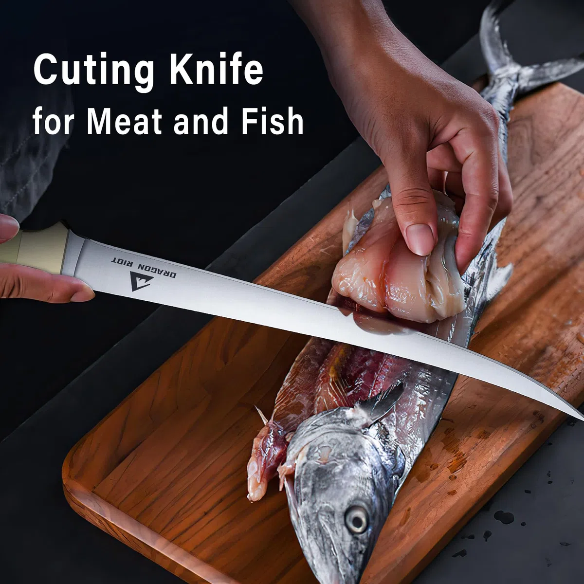 DRAGON RIOT Coltello Per Sfilettare Il Pesce, 18.5cm Coltello Da Pesce In Acciaio Inox Con Impugnatura Antiscivolo, Coltello Da Pesca Professionale Molto Affilato, Coltello Da Carne Per Il Pesce