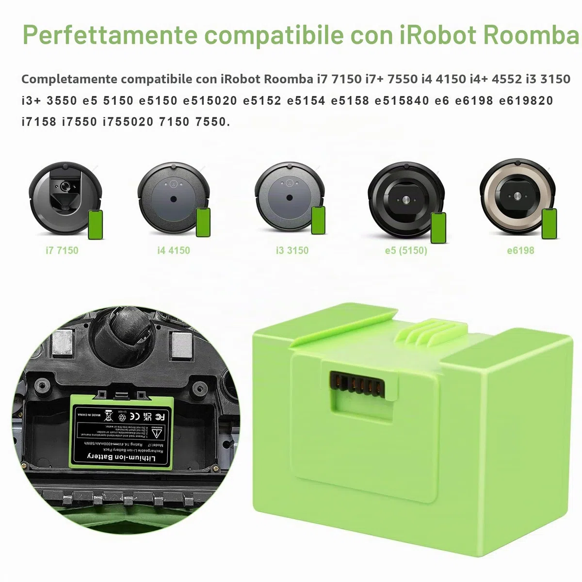 ASUNCELL Batteria agli ioni di litio per i7, 14,4 V, 4000 mAh, per iRobot Roomba e i Serie i7/i7+ i4/i4+ i3/i3+ e5 e6 i7158 i7550 i755020 7150 7550, batteria agli ioni di litio di ricambio