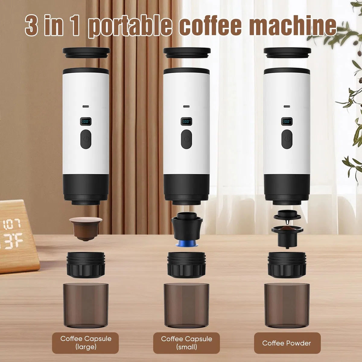 3 In 1 Macchina da Caffè Portatile, Macchina da Caffè Portatile, Grandi/Piccole Capsule/Caffè in Polvere, Riscaldamento Rapido 8-10min, Ricaricabile 12V, Per Casa, Ufficio, Campeggio, Viaggio