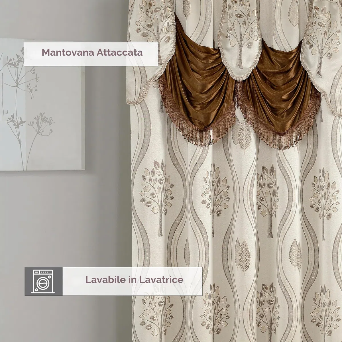 Elegant Comfort Lussuoso set di tende a pannello con mantovana attaccata e supporto 137,2 x 213,4 cm (set da 2), beige