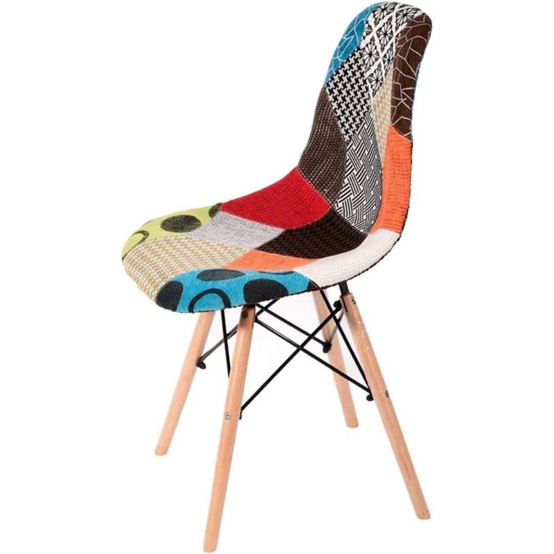 buybuy Sedia Serie Picasso Stile Patchwork Nordico con Seduta in stoffa Imbottita in Spugna Cucita a Mano, Piedi in Legno di Faggio e Metallo, Portata fino a 130kg