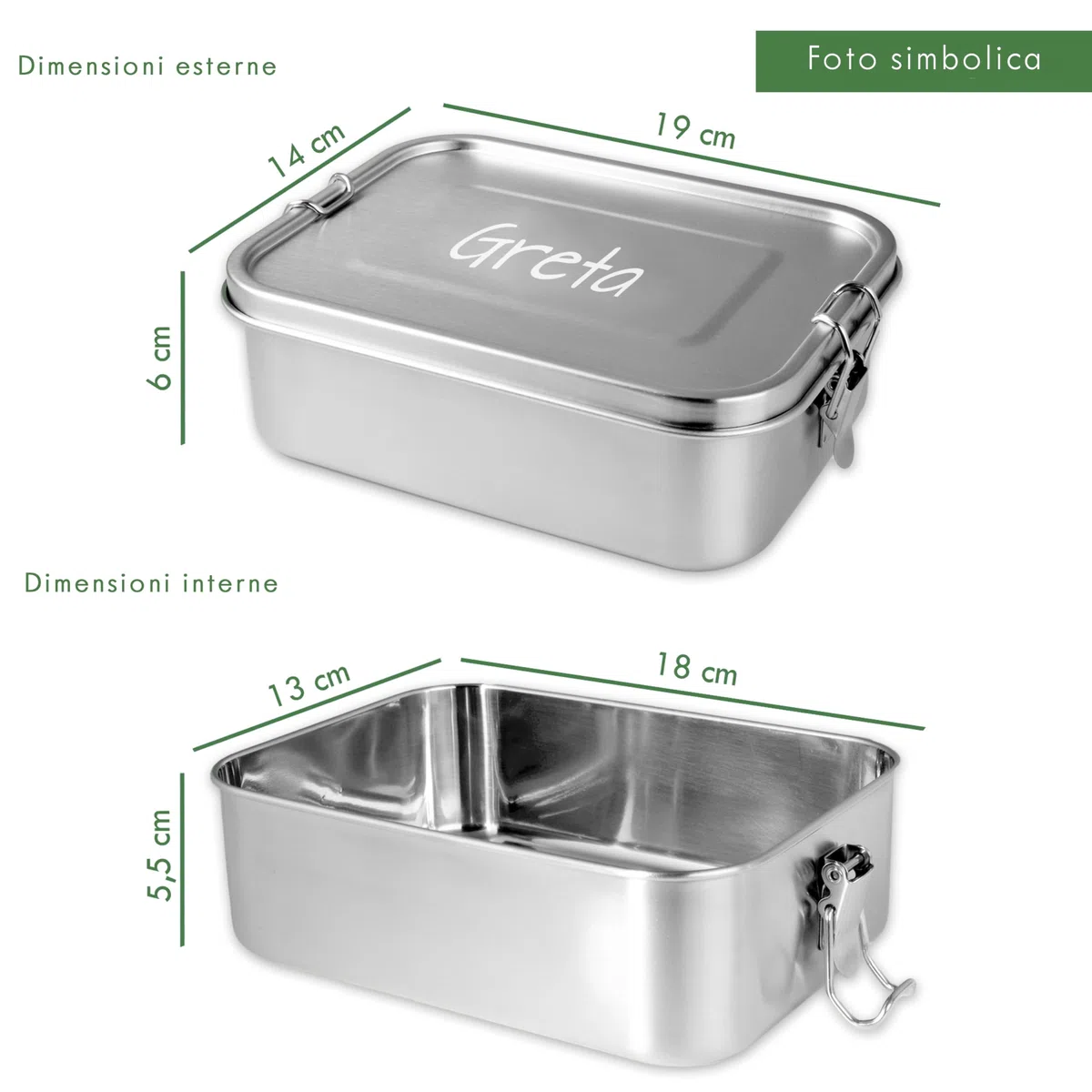 LOOXIS Scatola per il pranzo personalizzata in acciaio inox con incisione del nome o del testo - idea regalo per bambini, compleanno - con scomparti, inclusa separazione, lunchbox, bento box - L