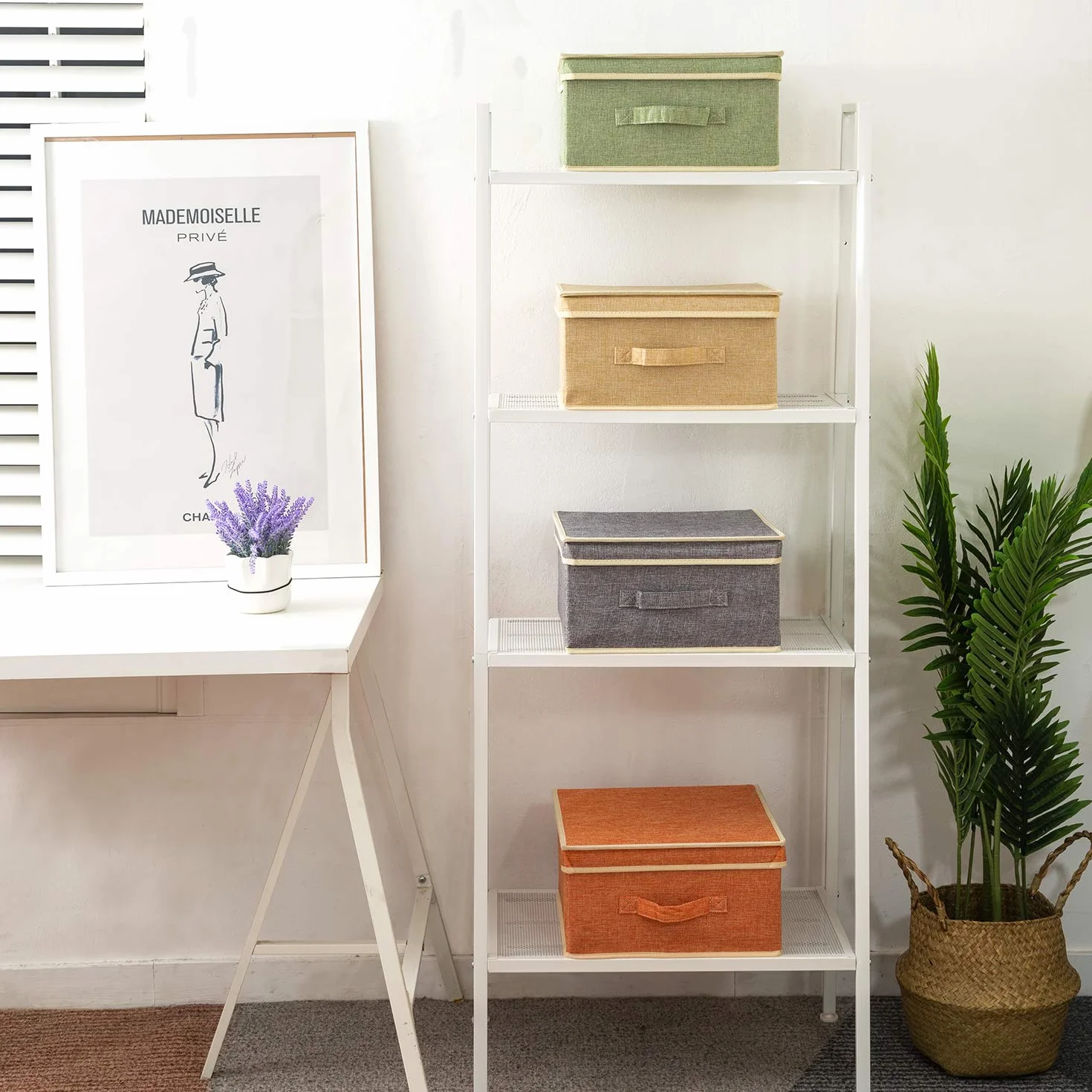BrilliantJo Scatole portaoggetti con Coperchio, cestello Porta Abiti Pieghevole con Manico per Giocattoli, Libri, Armadio, Camera da Letto, casa, 33,5 * 31,75 * 17,5cm, 4x Colori dell'arcobaleno