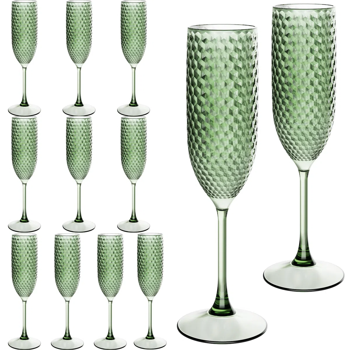 12 calici di vetro di diamanti di plastica verde con bicchieri di champagne classici infrangibili bicchieri di tostato di nozze bicchieri di vino per addio al nubilato