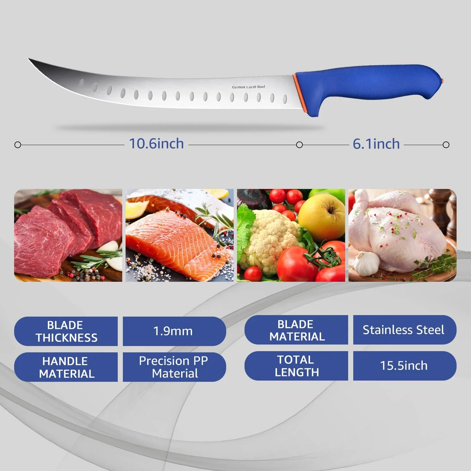 DRAGON RIOT Coltello da Carne Pro, Coltello Macellaio Estremamente Affilato, Coltelli da Cucina Con Impugnatura Antiscivolo, Coltello da Chef Professionale da 27 cm