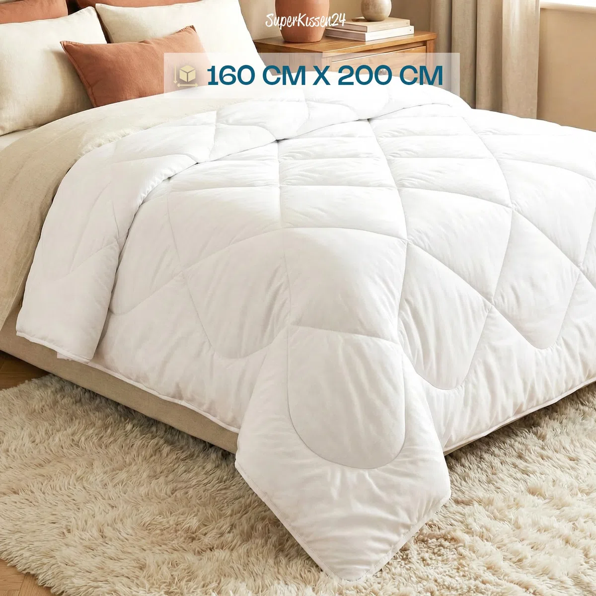 SuperKissen24. Piumino in Microfibra 160x200 cm - Trapunta Matrimoniale per Tutte Le Stagioni - Lavabile in Lavatrice, Anallergico - OEKO-TEX Standard 100 - Good Sleep Bianco