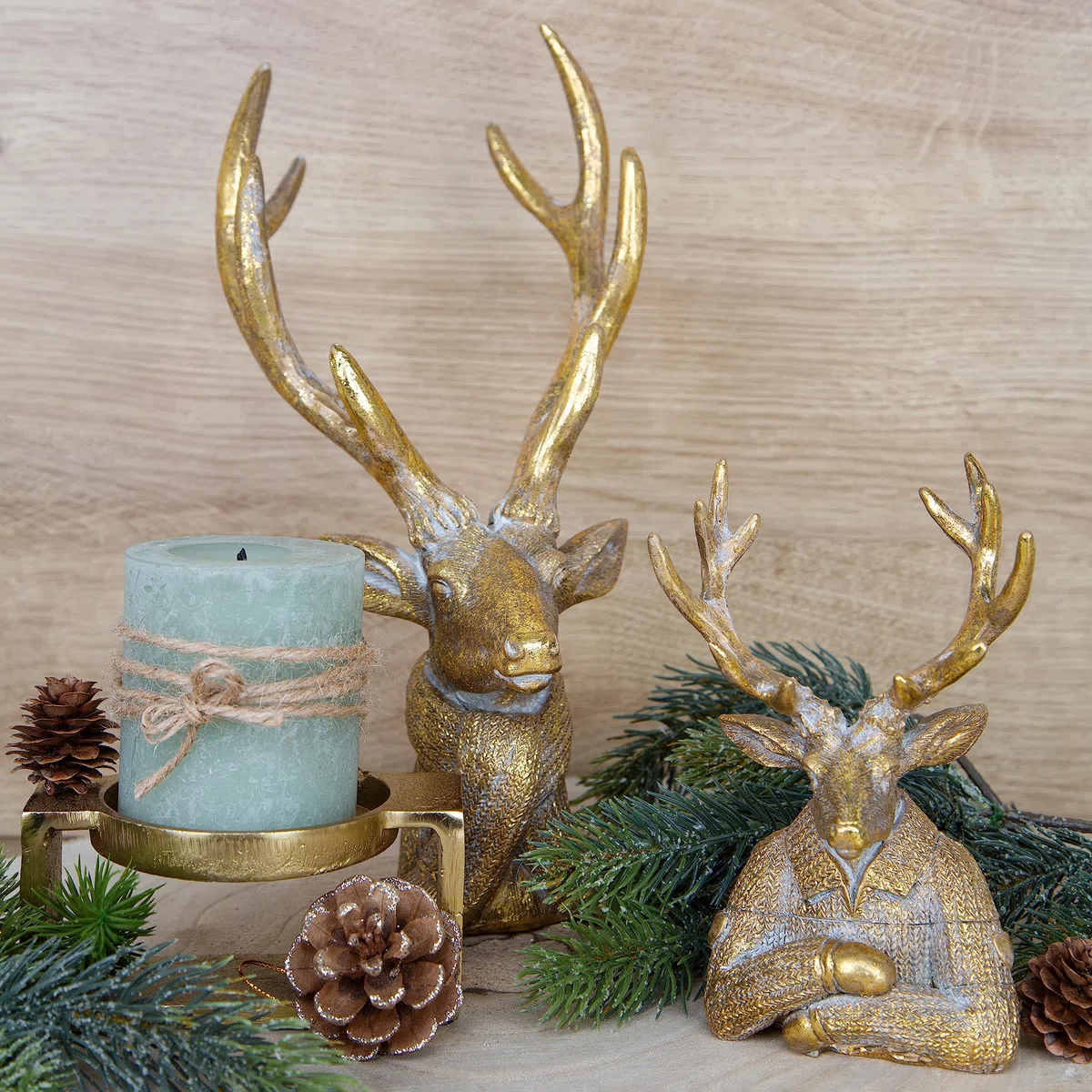 Logbuch-Verlag Grande testa di cervo con corna dorata, elegante busto esclusivo, decorazione natalizia, 30 cm