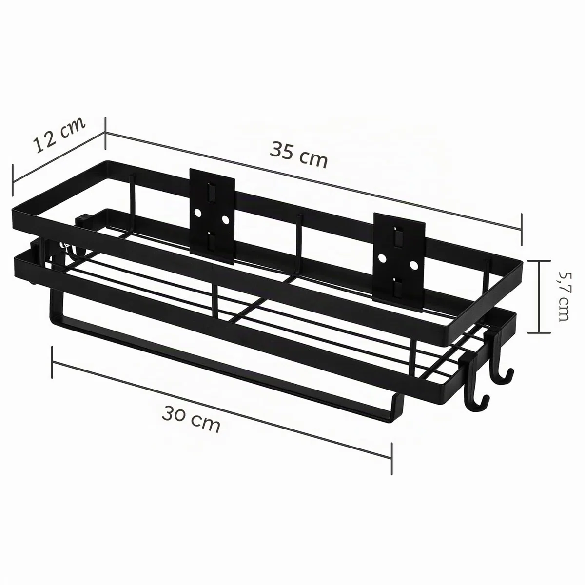 PortaSpezie,porta spezie per cucina, da parete,portaspezie da appendere da appeso con 4 ganci rimovibili,con porta rotolo da cucina, organizer barra portautensili cucina,35 cm,nero