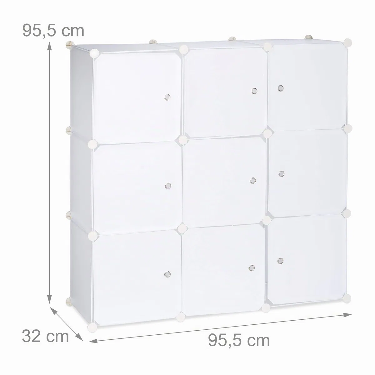 Relaxdays 10021955_49 Armadietto con Ante, Divisorio Casa in plastica, 9 Scomparti, 95 x 95 x 32 cm, Bianco