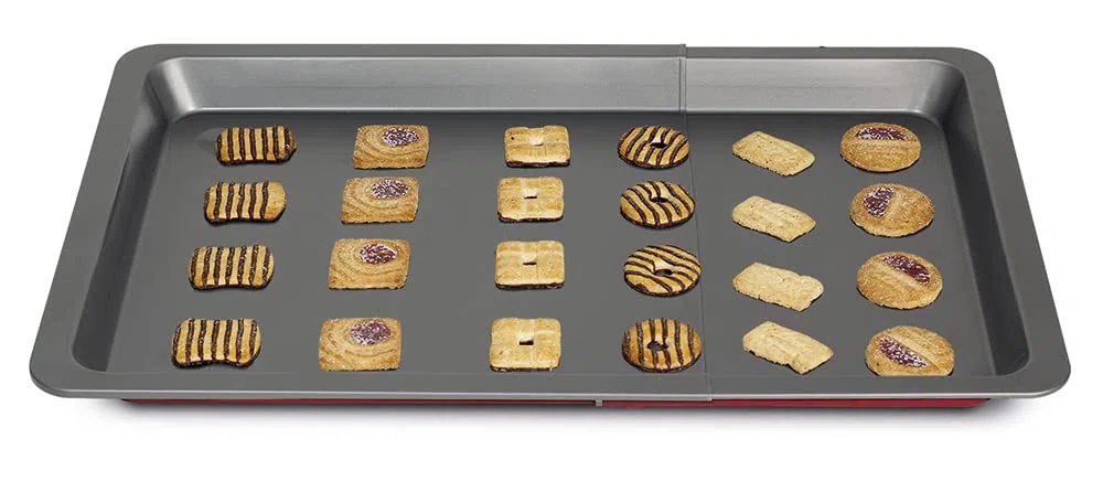 Guardini, Teglia rettangolare estensibile 33x38/51 cm, Acciaio con rivestimento antiaderente, Rosso e Grigio, Made in Italy, Linea Rossana