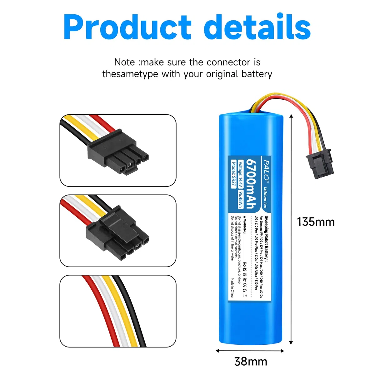 6700mah Batteria per Dreame L10s Ultra, L10 Pro, L10, Z10, Z10 Pro, D9 F9 Pro/Max, L10s Ultra Gen 2, D10 Plus Gen 2, L10 Prime, D9 Max Gen 2, Xiaomi 20+/X10, S5/S6/S7/Q5/Q7 MaxV Ultra Pure