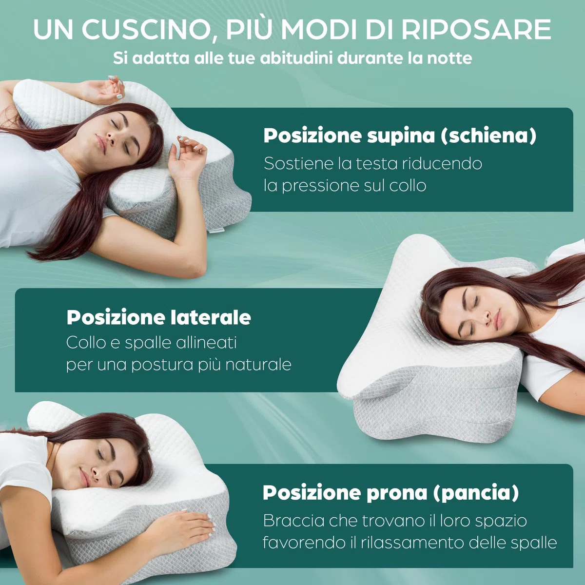 Cuscino Cervicale per Dormire | Cuscino Memory Foam Cervicale Anatomico OEKO-TEX | Cuscino per Cervicale Ergonomico Supporto al Collo | Guanciale Anallergico Sfoderabile e Lavabile Federa Traspirante