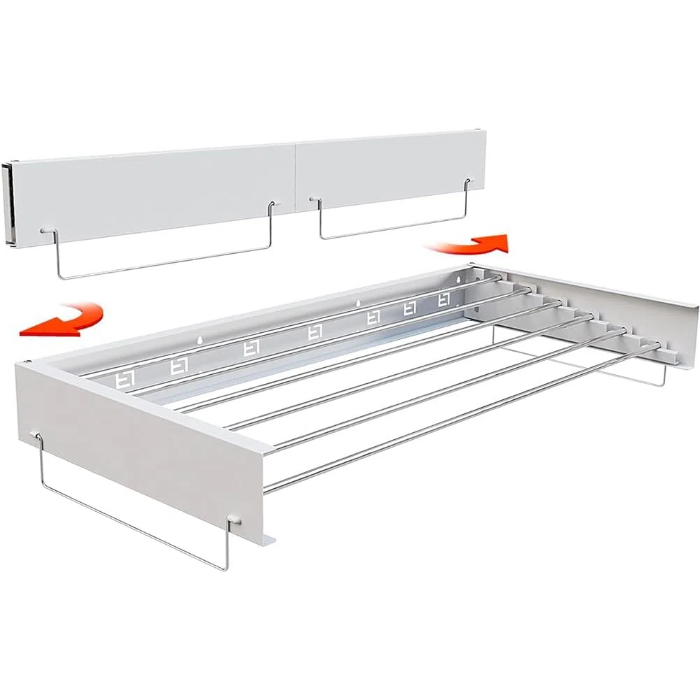 Stendibiancheria da Parete Salvaspazio - Pieghevole 80cm, 5 Aste Resistenti per 60kg, Perfetto per Interni ed Esterni, Lavanderia, Bagno o Balcone - Bianco - White 80CM 5 poles