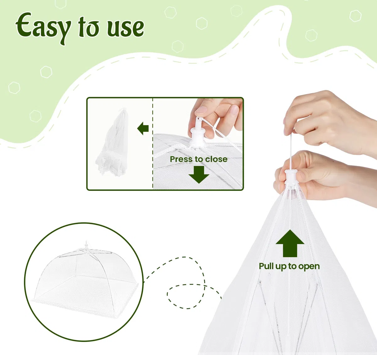 ilauke Set di 5 Cappelli da Mosca, 2 Grandi Pieghevoli (100 x 60 cm) e 3 coperture Pieghevoli Standard per Torte per Frutta, Cibo, Barbecue, Feste, Buffet, Picnic,con Custodia, Colore Bianco