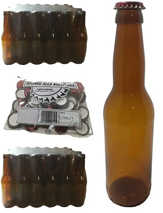 40pz Bottiglie Long Ale 500ml vuote per Birra Artigianale Complete di Tappi Corona 26 Oro