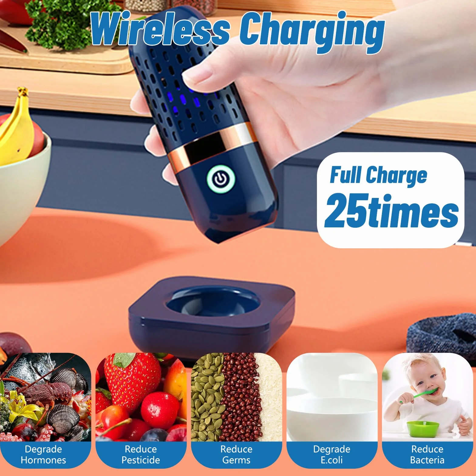 Depuratore per Frutta e Verdura, 3000mAh IPX7 Macchina per la Pulizia di Frutta e Verdura Lavatrice di Frutta Ricaricabile Senza Fili USB Portatile per la Pulizia di Frutta e Verdura, Riso, Carne