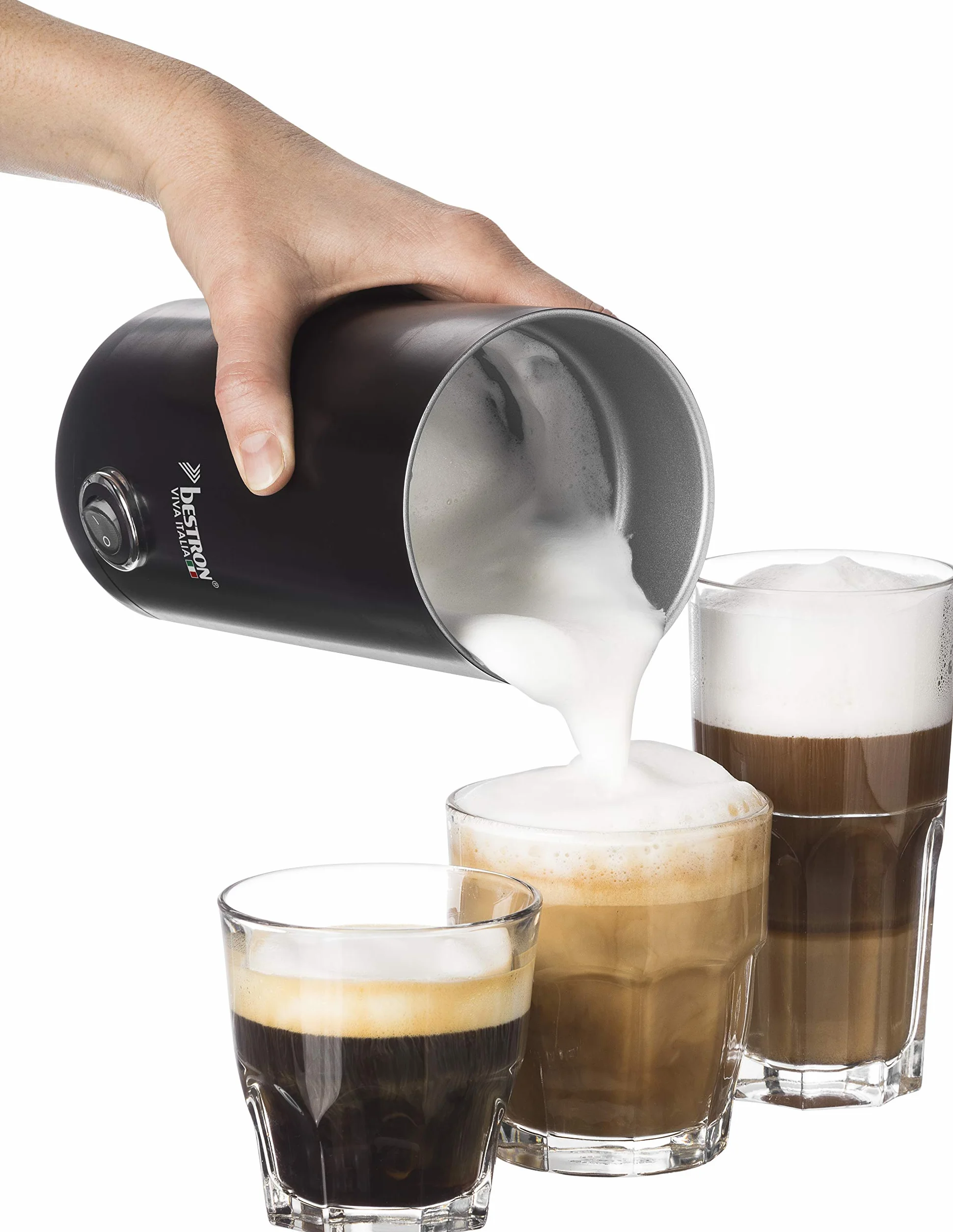 Bestron Montalatte elettrico , con base a 360° e capacità fino a 300 ml, collezione Viva Italia, 550 watt, colore: nero