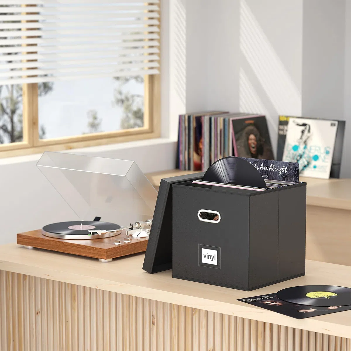 Scatola portaoggetti pieghevole in pelle per dischi in vinile, può contenere fino a 90 dischi, organizer multifunzione per album, CD, passaporti, riviste, file