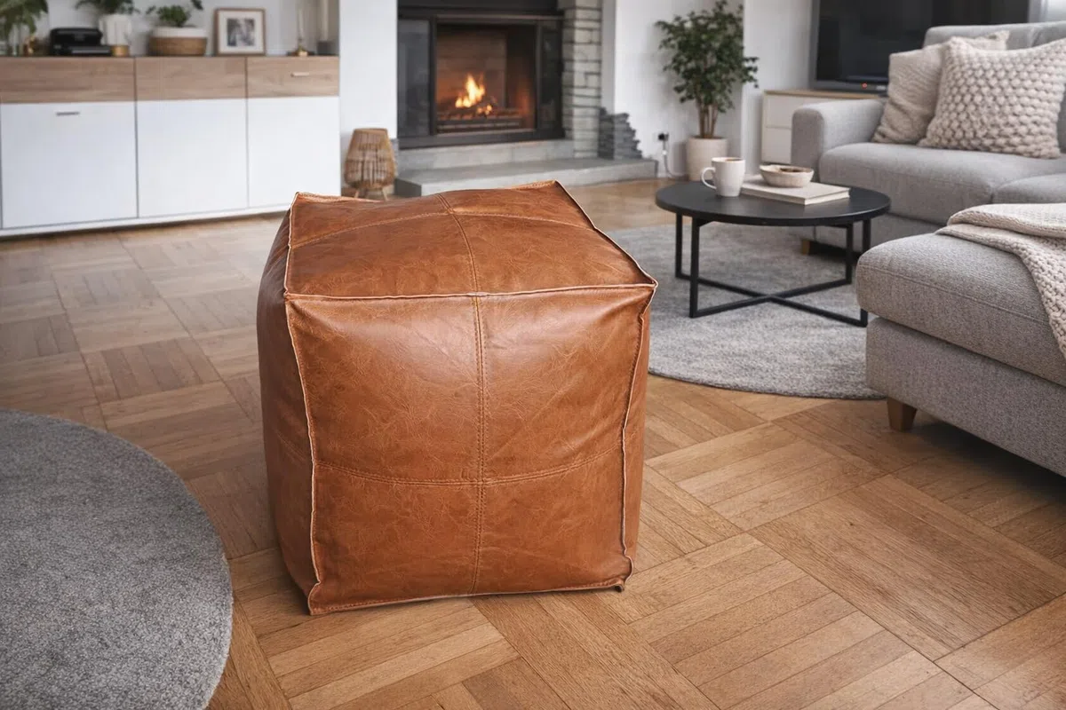Pouf Quadrato in Ecopelle Marrone 45cm - Puff Contenitore Morbido e Resistente, Poggiapiedi Multifunzionale per Salotto, Camera da Letto, Sgabello, Capacità Fino a 100kg