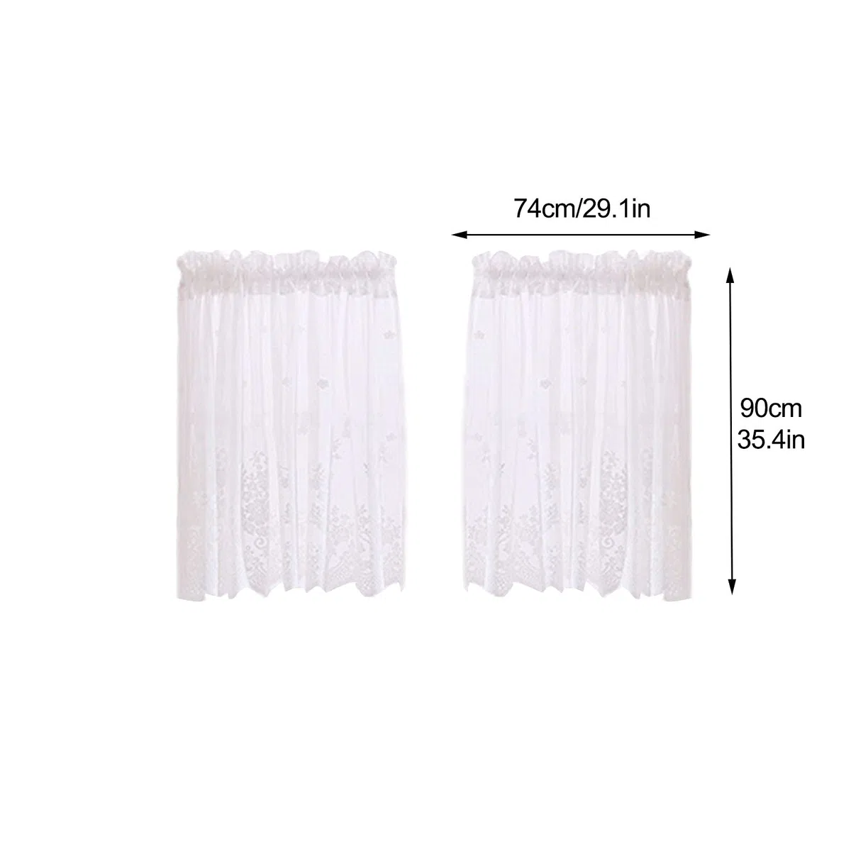 Betos Tende corte metà, pizzo piccola finestra Voile tende cucina Cafe Mezza Tenda Valance per Cafe Cucina Bagno Finestra Tenda (2 pannelli 74 * 90 CM-Bianco)