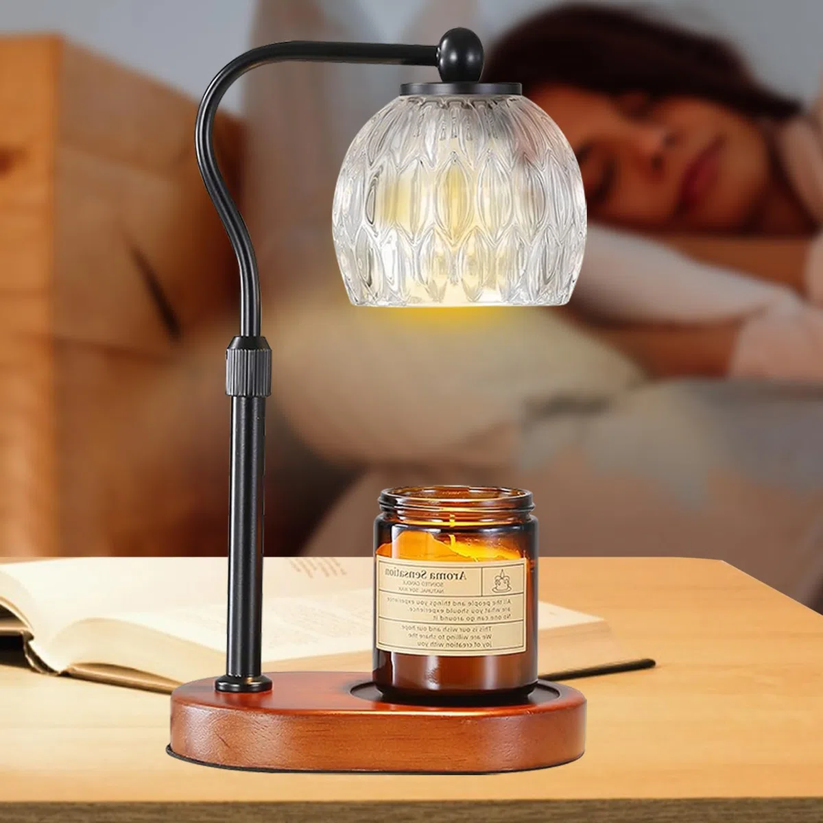KPUY Lampada a Candela, Lampada a Candela con Timer e Dimmer, Regolabile in Altezza, con 2 Lampadine, per Candele in Barattolo e Candele Profumate Senza Fiamma, nero