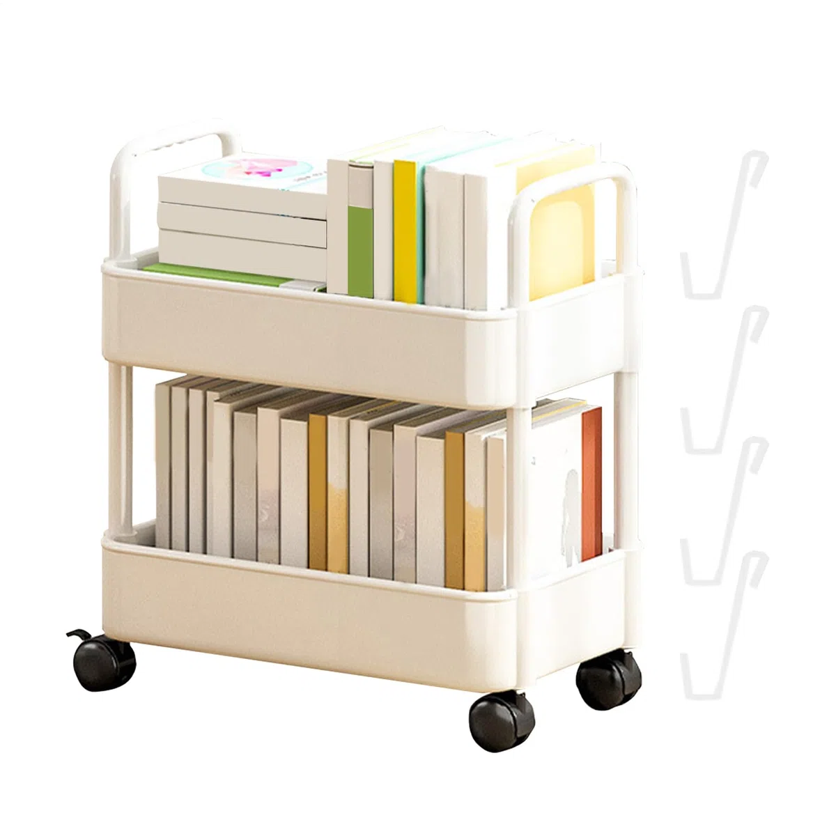 Carrellino Con Ruote Portatutto | Libreria Con Ruote 2 Ripiani | Carrello Portaoggetti Su Ruotes Per Cucina, Camera Da Letto, Bagno, Lavanderia